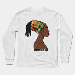 Brown Skin Girl Melanin Queen Kente Pattern Long Sleeve T-Shirt